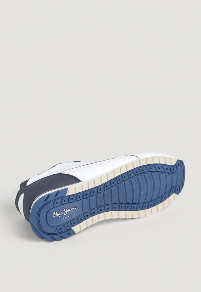 Zapatillas Pepe Jeans PMS400007 hombre running blancas combinadas con detalles reflectantes