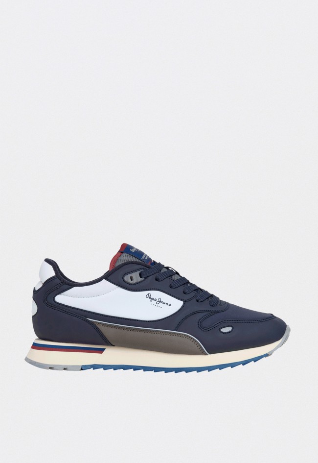 Zapatillas Pepe Jeans PMS400007 hombre running azul marino combinadas con detalles reflectantes