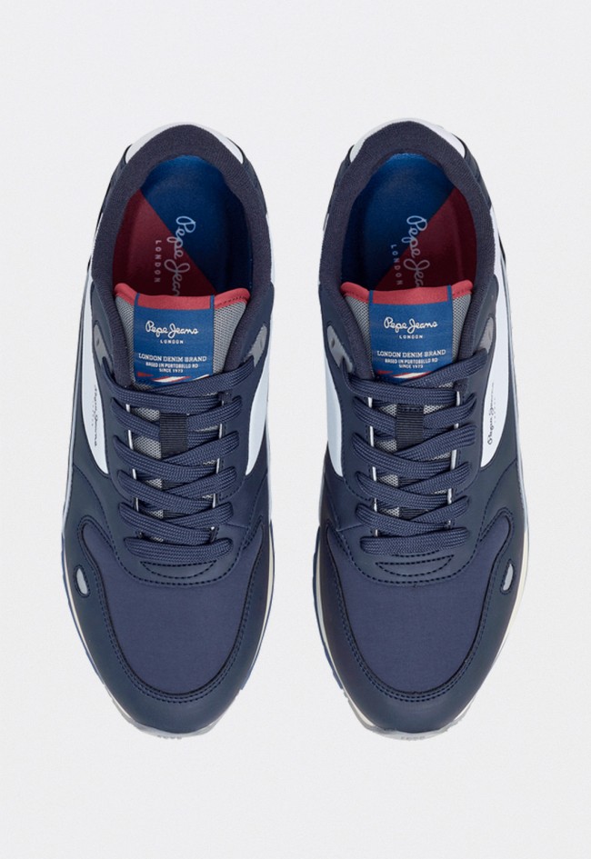 Zapatillas Pepe Jeans PMS400007 hombre running azul marino combinadas con detalles reflectantes