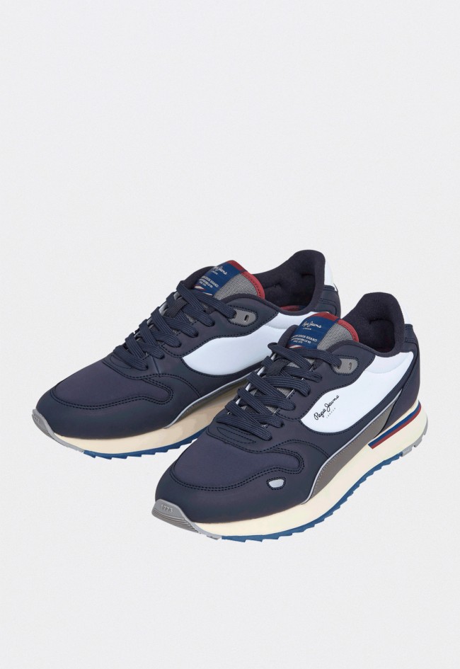Zapatillas Pepe Jeans PMS400007 hombre running azul marino combinadas con detalles reflectantes