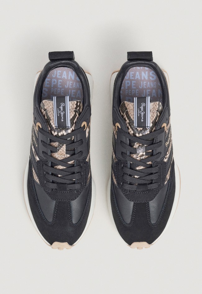 Zapatillas Pepe Jeans PLS600019 de mujer en piel serraje y animal print negro