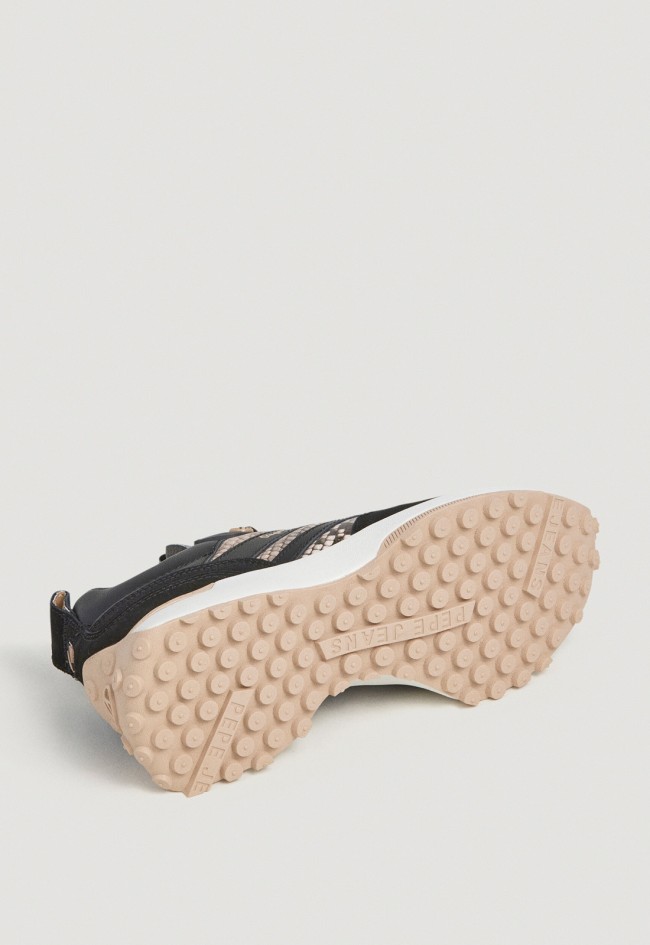 Zapatillas Pepe Jeans PLS600019 de mujer en piel serraje y animal print negro
