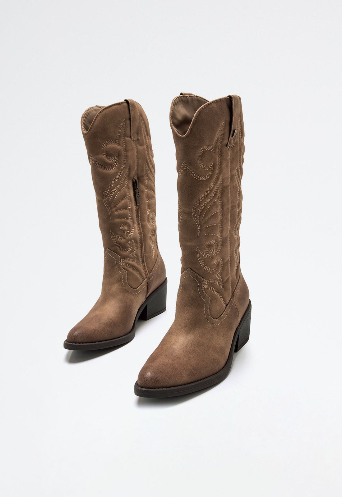 Bota cowboy en piel beige mujer Given