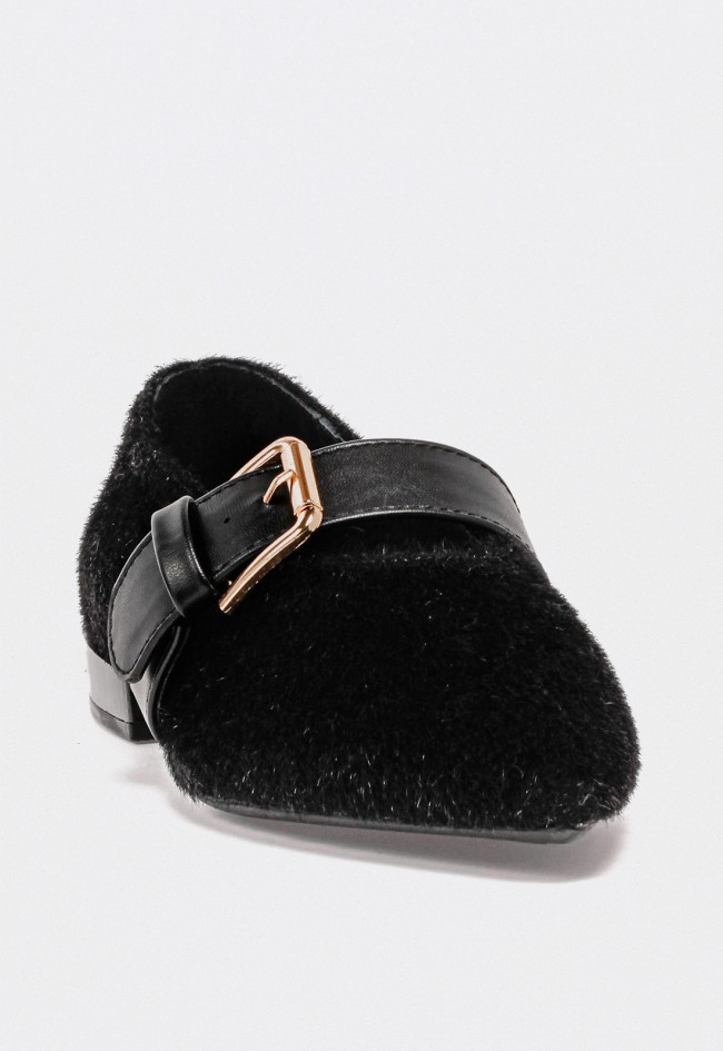 Zapatos planos mujer TOP 3 negros con diseño textil elegante y hebilla dorada
