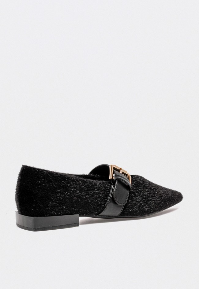 Zapatos planos mujer TOP 3 negros con diseño textil elegante y hebilla dorada