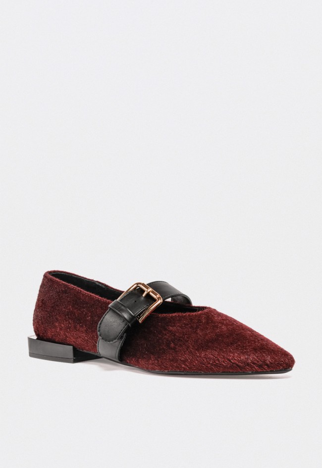 Zapato bailarina mujer TOP 3 sa757 en textil y piel color burdeos – elegancia moderna con carácter