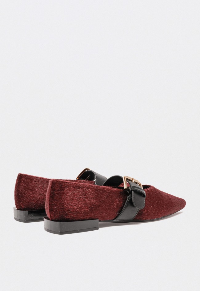 Zapato bailarina mujer TOP 3 sa757 en textil y piel color burdeos – elegancia moderna con carácter