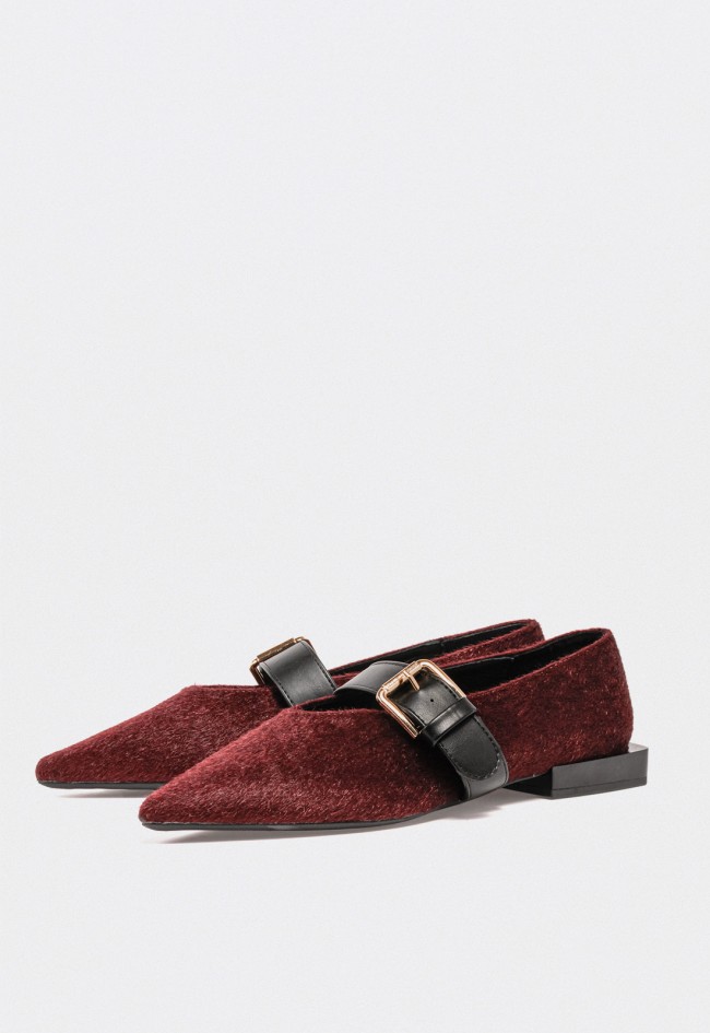 Zapato bailarina mujer TOP 3 sa757 en textil y piel color burdeos – elegancia moderna con carácter