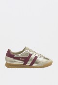 Zapatillas mujer Gola Torpedo Glimmer doradas con logo fucsia retro