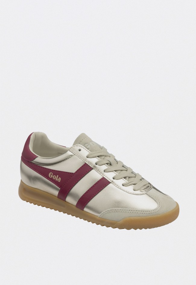 Zapatillas mujer Gola Torpedo Glimmer doradas con logo fucsia retro