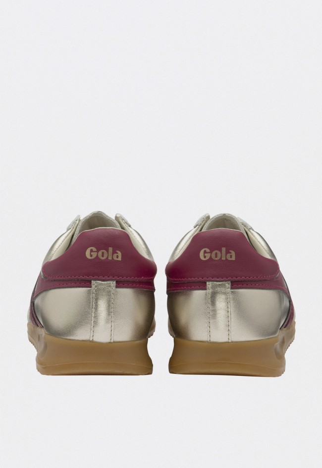 Zapatillas mujer Gola Torpedo Glimmer doradas con logo fucsia retro