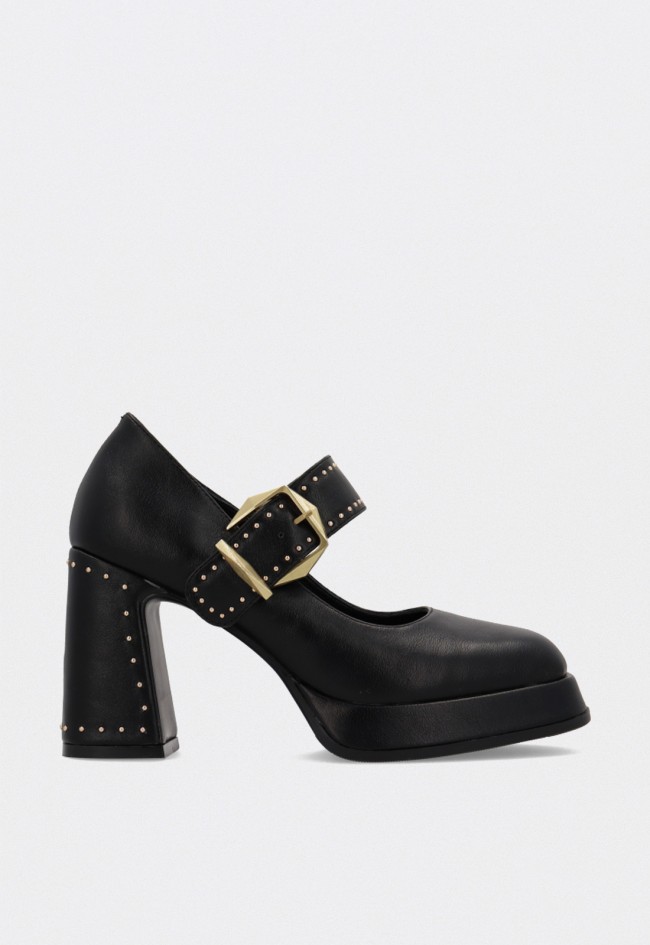 Zapatos de mujer Noa Harmon negros de plataforma con tacón ancho y hebillas doradas