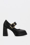 Zapatos de mujer Noa Harmon negros de plataforma con tacón ancho y hebillas doradas