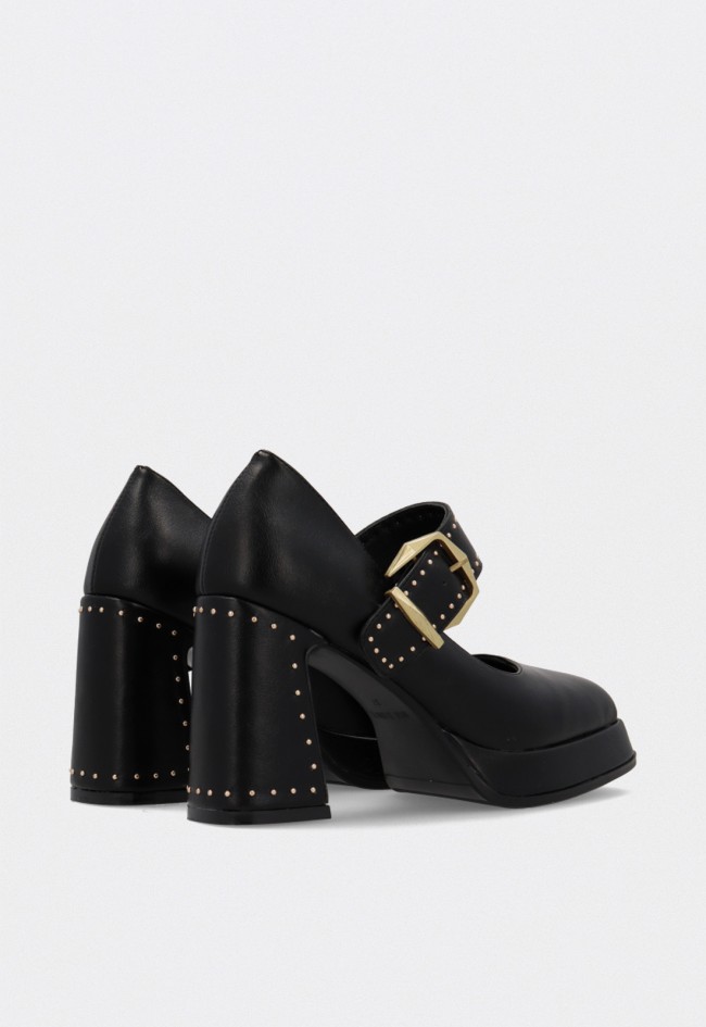 Zapatos de mujer Noa Harmon negros de plataforma con tacón ancho y hebillas doradas