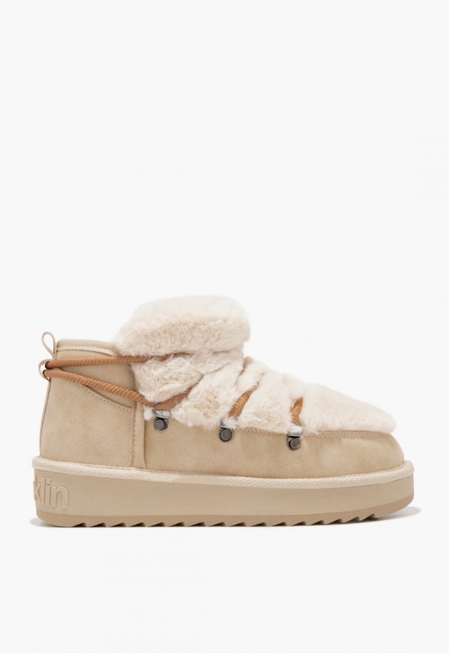 Botín de mujer D.Franklin Nordic Trk Fur Low beige con pelo exterior y suela ligera