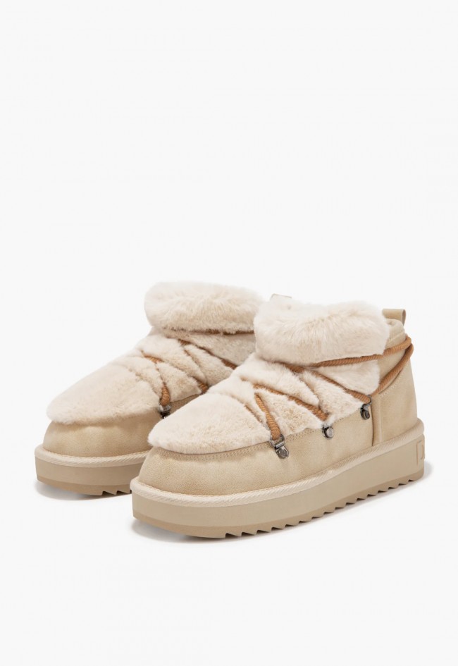 Botín de mujer D.Franklin Nordic Trk Fur Low beige con pelo exterior y suela ligera