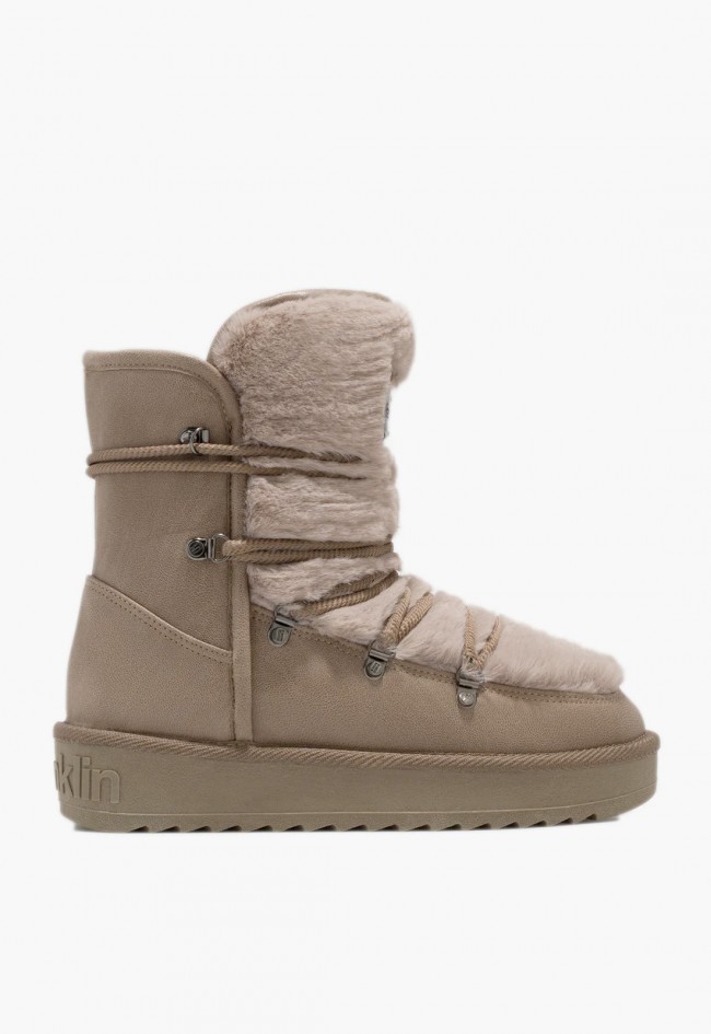 Botas de mujer D.Franklin Nordic Trk Fur Taupe con pelo exterior y diseño urbano cálido