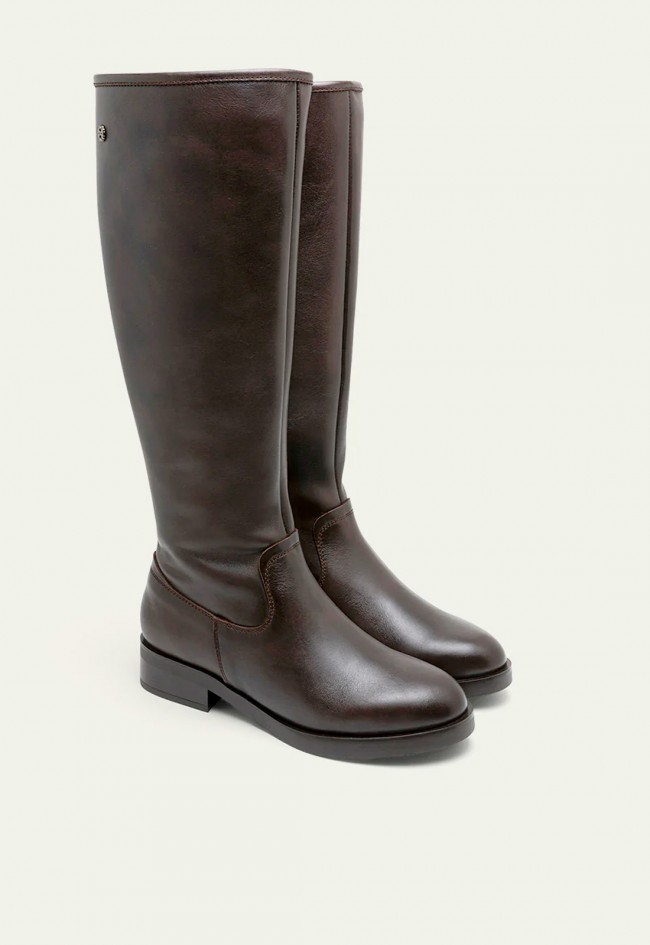 BOTAS ALTAS DE PIEL MOKA CON CREMALLERA PORRONET BELÉN