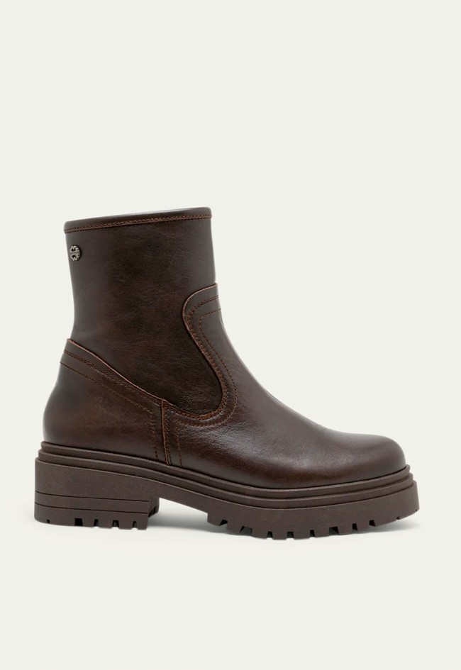 Botín plataforma de mujer Porronet Clara en piel moka con cremallera