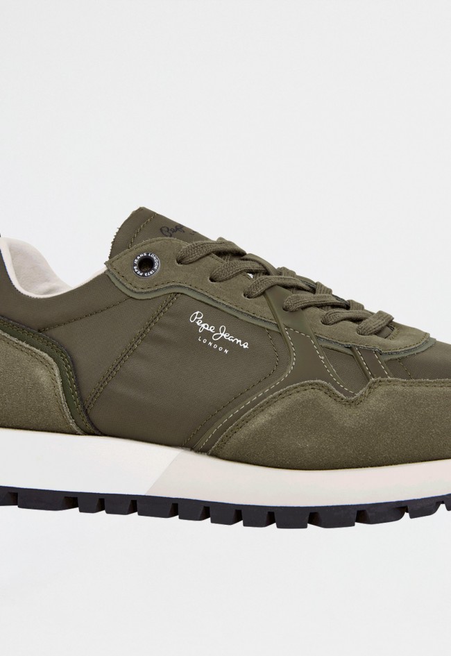 Zapatillas hombre Pepe Jeans running retro verde con detalles en ante y suela EVA