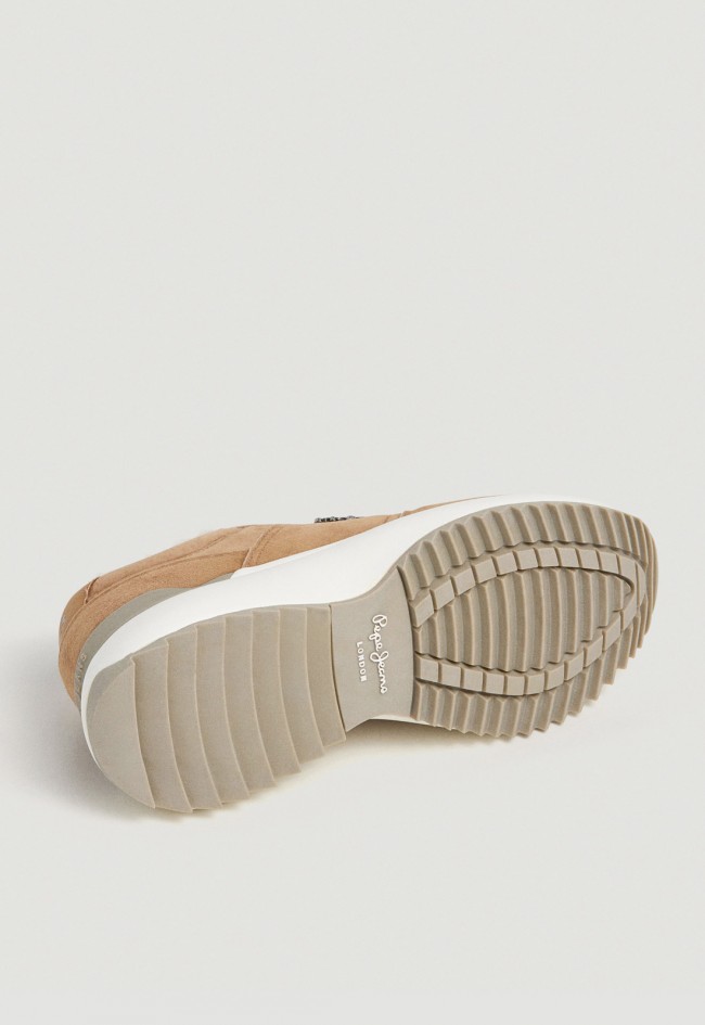 Zapatillas mujer Pepe Jeans PLS600022 piel serraje camel con forro borreguito