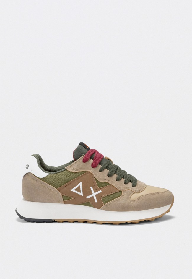 Zapatillas hombre Sun68 Jaki Bicolor nylon y serraje beige estilo running