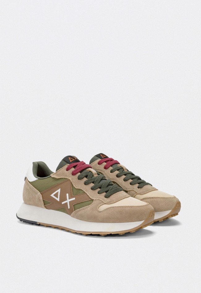 Zapatillas hombre Sun68 Jaki Bicolor nylon y serraje beige estilo running