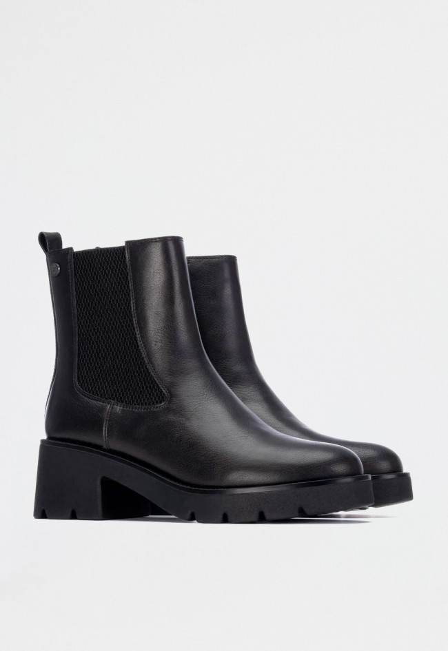 Botín mujer Xti 14431101 estilo Chelsea con tacón medio vegano negro