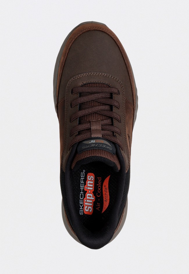 Zapatilla de hombre Skechers Slip-ins Arch Fit Orvan Moxley en piel marrón