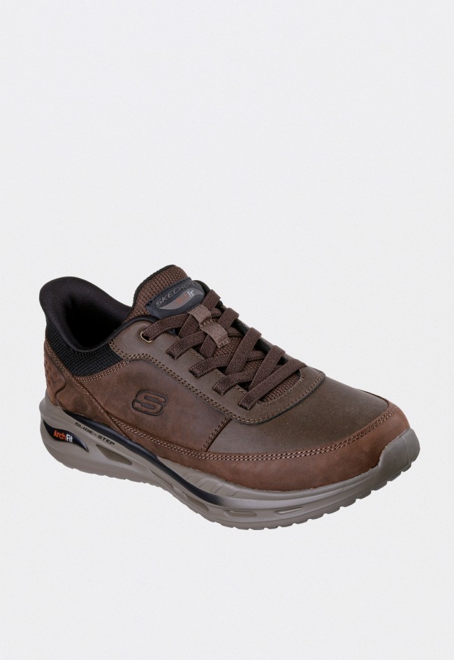 Zapatilla de hombre Skechers Slip-ins Arch Fit Orvan Moxley en piel marrón