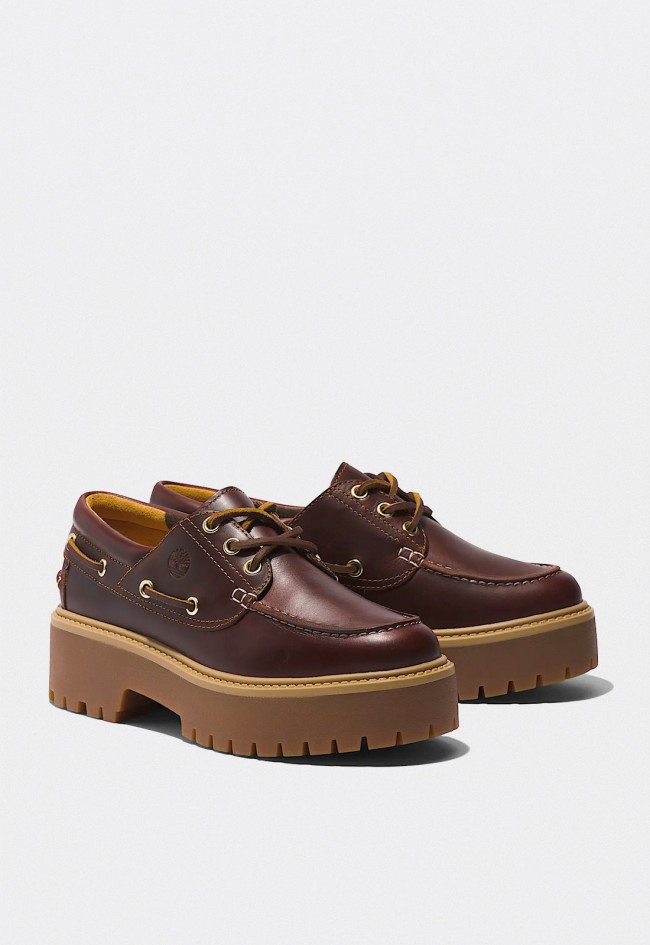 Náuticos con plataforma de piel Premium Timberland Stone Street mujer marrón oscuro