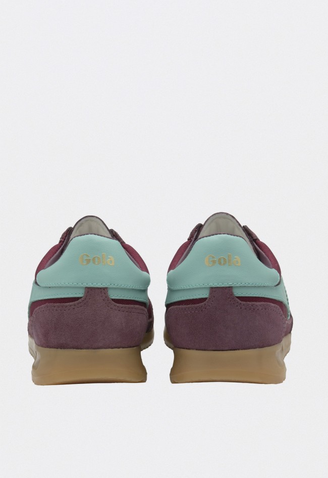 Zapatillas Gola Tornado mujer burdeos y verde retro con suela de goma