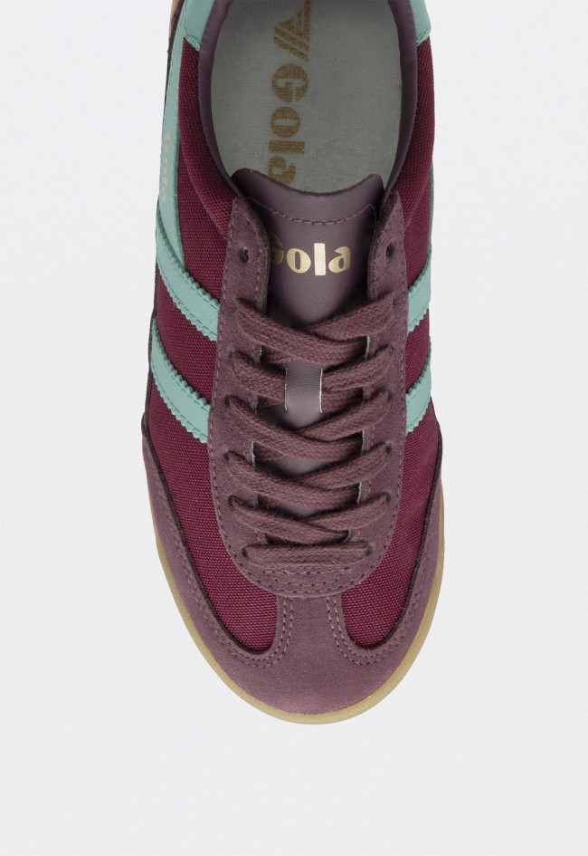 Zapatillas Gola Tornado mujer burdeos y verde retro con suela de goma