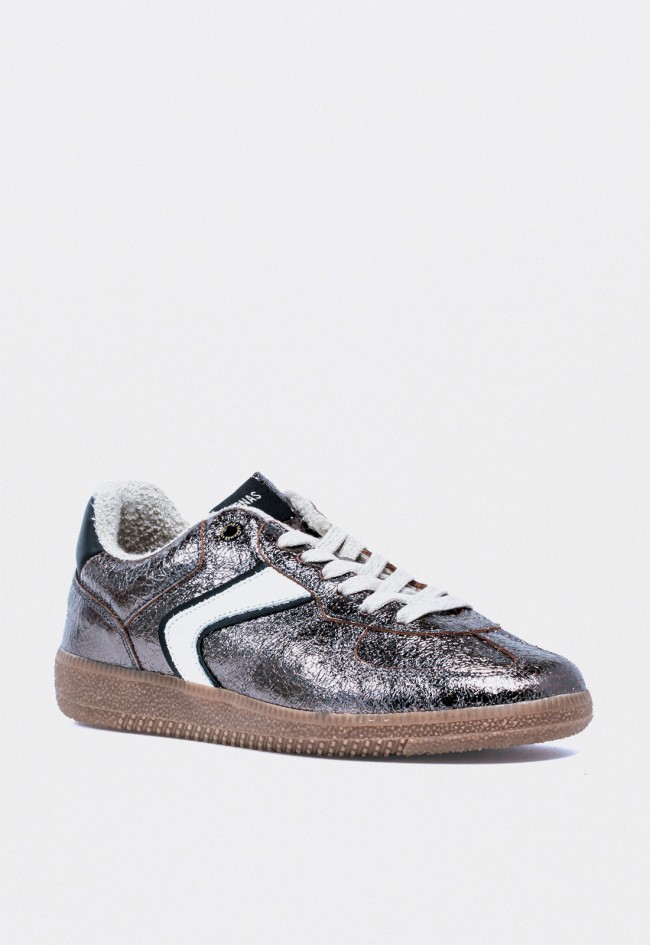 Zapatillas Verbenas Sora Breck mujer plomo metalizadas de piel con suela de caucho
