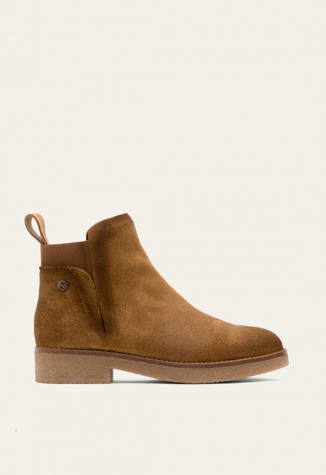 Botines Porronet ANNA mujer de piel serraje cuero con elásticos y suela crepé