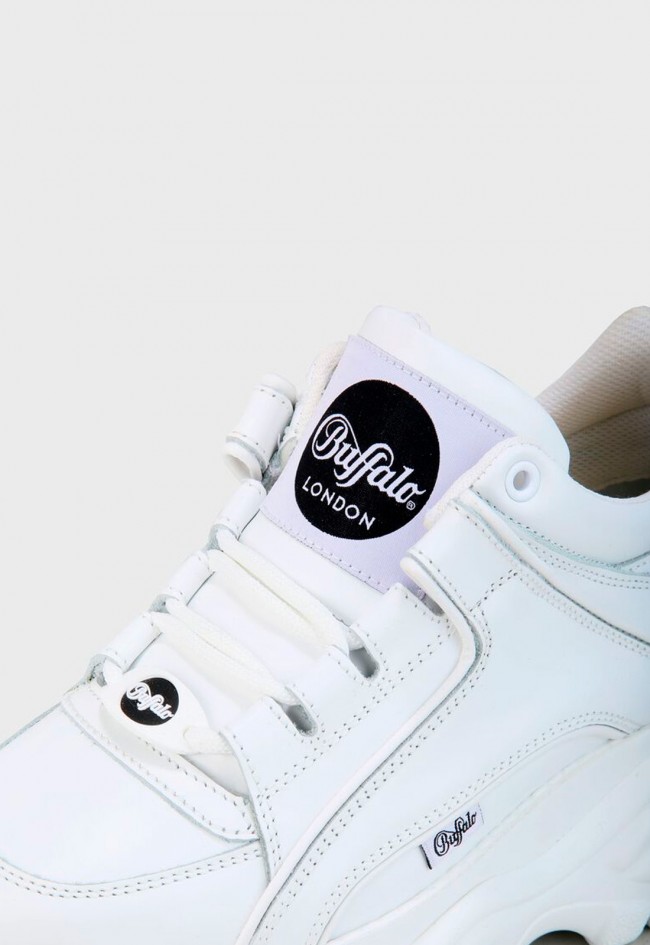 Zapatillas plataforma Buffalo Classic Low Leather blancas retro de piel