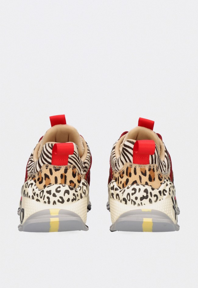 Zapatillas chunky Exé Leopard Tan Black en piel con estampado animal print