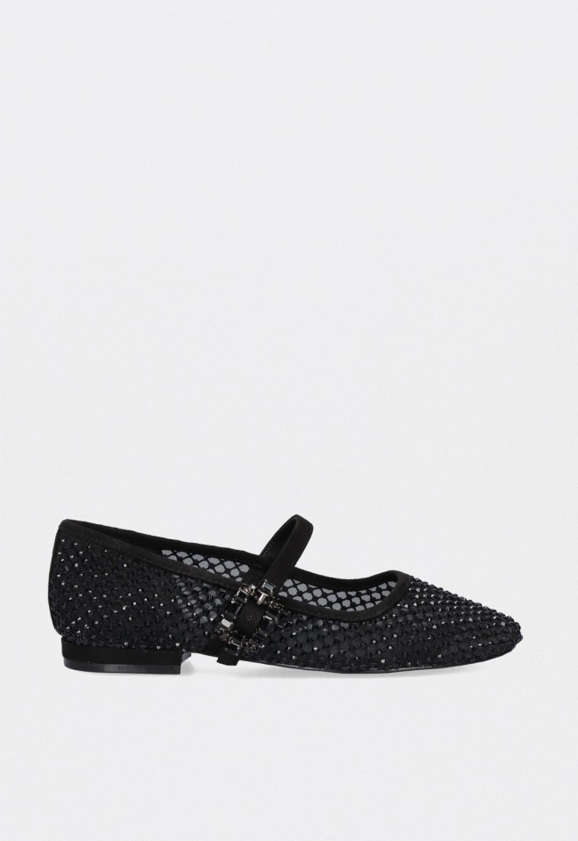 Bailarinas Exé ELIZA-260 negras con strass y hebilla elegante