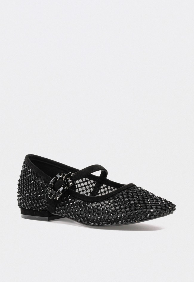 Bailarinas Exé ELIZA-260 negras con strass y hebilla elegante