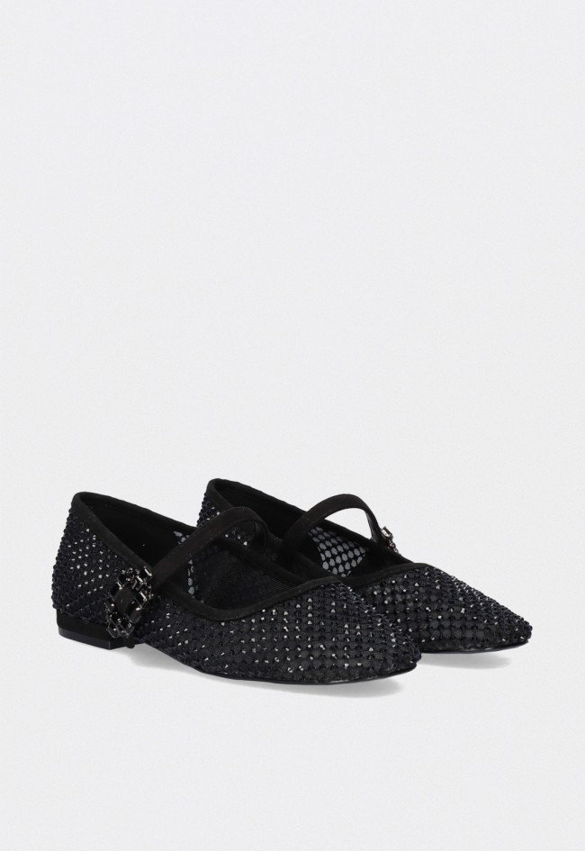 Bailarinas Exé ELIZA-260 negras con strass y hebilla elegante
