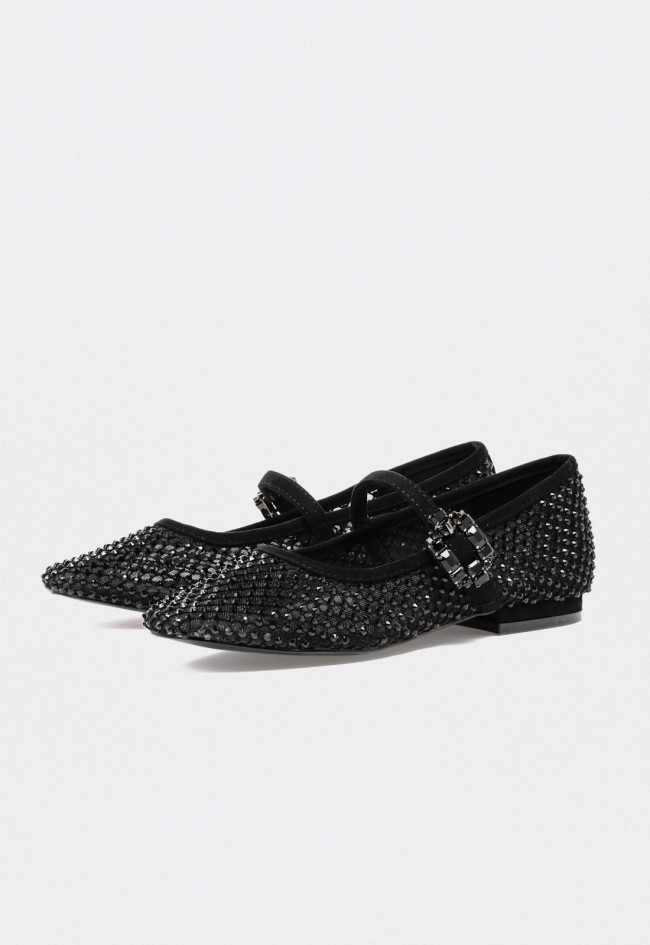 Bailarinas Exé ELIZA-260 negras con strass y hebilla elegante