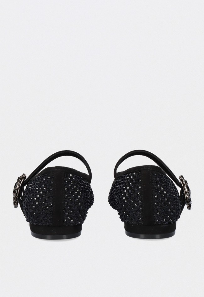 Bailarinas Exé ELIZA-260 negras con strass y hebilla elegante
