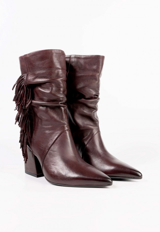 Botas cowboy mujer piel burdeos con flecos MIMMU Madison – estilo boho chic sofisticado