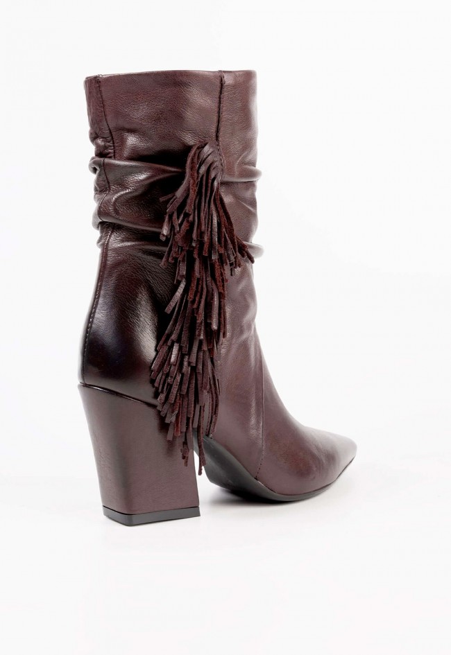 Botas cowboy mujer piel burdeos con flecos MIMMU Madison – estilo boho chic sofisticado
