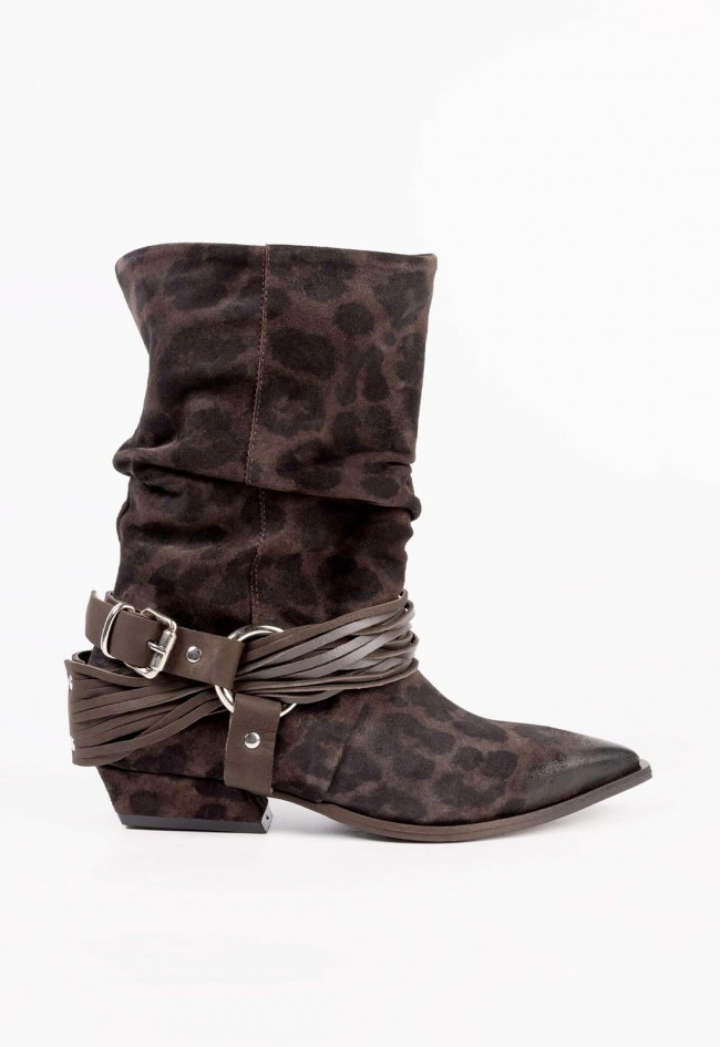 Botines cowboy de mujer en piel estampada animal print Mimmu Daisy – estilo texano audaz y sofisticado