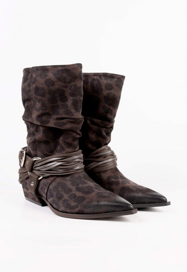 Botines cowboy de mujer en piel estampada animal print Mimmu Daisy – estilo texano audaz y sofisticado