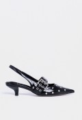 Zapatos destalonados negros de mujer Why Pink? m5772 en piel sintética con tachuelas y hebilla