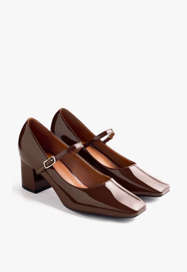 Zapatos Gioseppo Windham marrones de charol estilo Mary-Jane con tacón cuadrado
