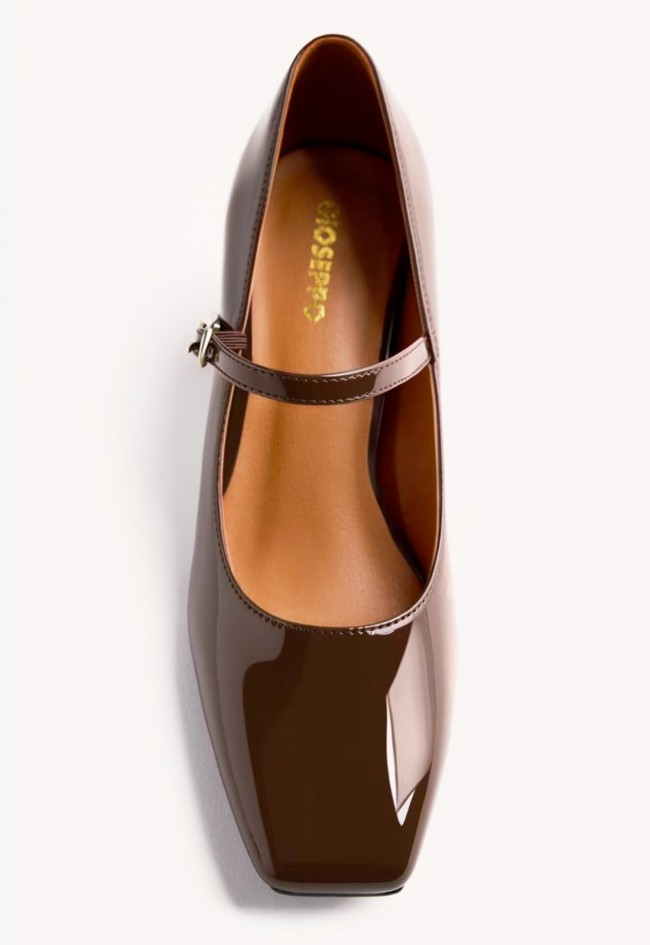 Zapatos Gioseppo Windham marrones de charol estilo Mary-Jane con tacón cuadrado