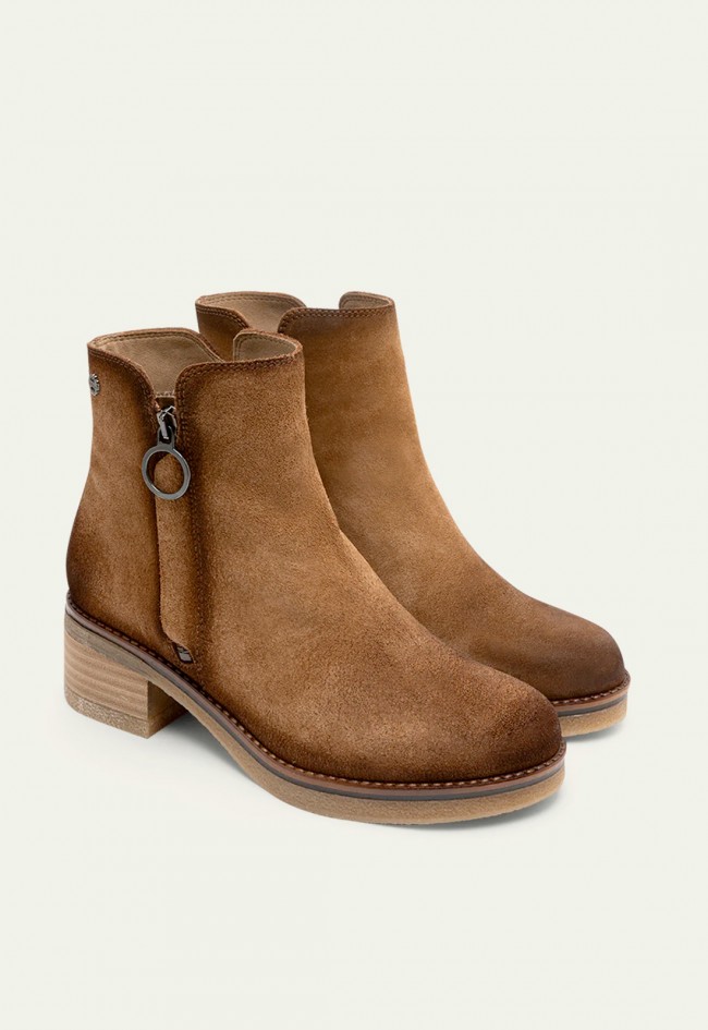 Botines de serraje Porronet Diana cuero con cremallera lateral — elegancia casual con confort diario